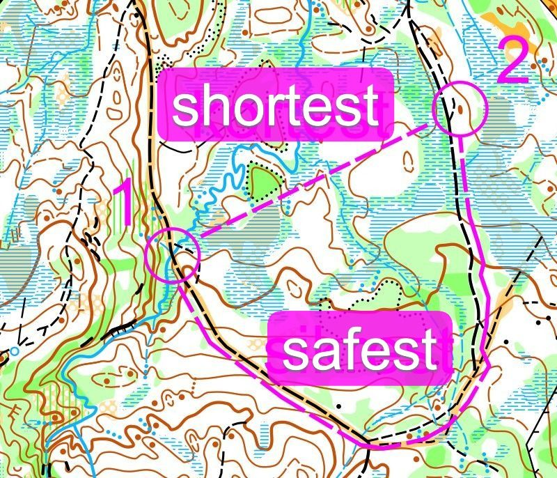 Map excerpt showing shortest and safest route.